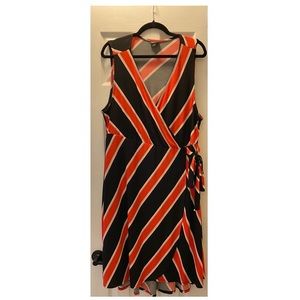 Sleeveless Black and Hot Pink Striped Wrap Dress